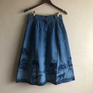 Rare Vintage Farm Photo Silhouette Blue Button Skirt